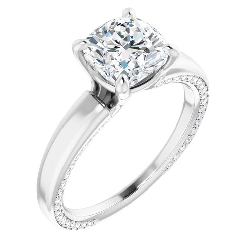 14K White Cushion Engagement Ring