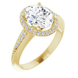 14K Yellow Oval Knife Edge Halo-Style Engagement Ring