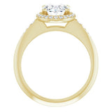 14K Yellow Oval Knife Edge Halo-Style Engagement Ring