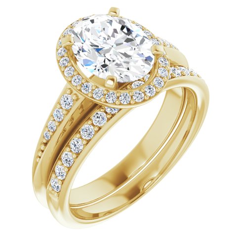 14K Yellow Oval Knife Edge Halo-Style Engagement Ring