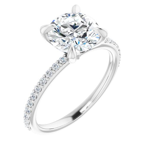 14K White Round Engagement Ring