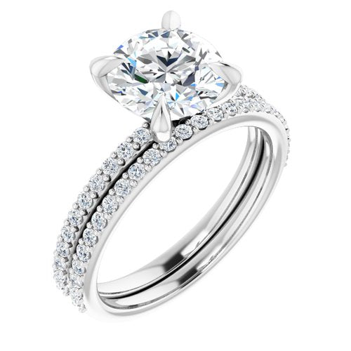 14K White Round Engagement Ring