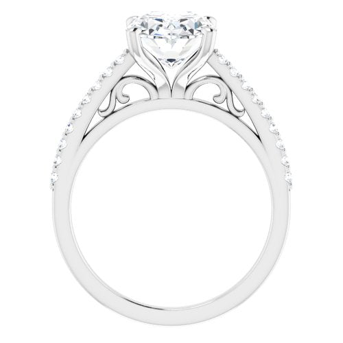 14K White Oval Engagement Ring