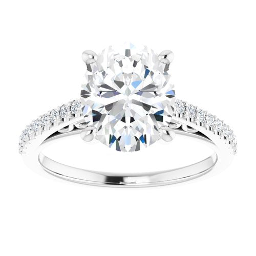 14K White Oval Engagement Ring