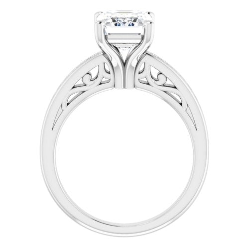 14K White Emerald Engagement Ring