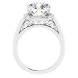 14K White Cushion Engagement Ring