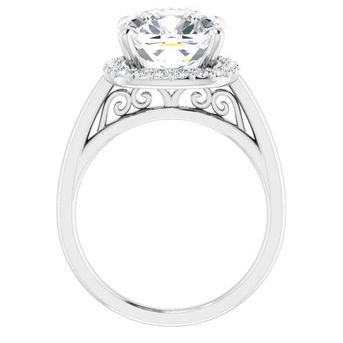 14K White Cushion Engagement Ring