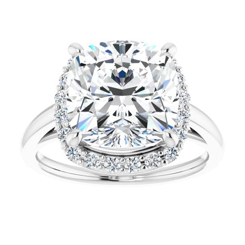 14K White Cushion Engagement Ring