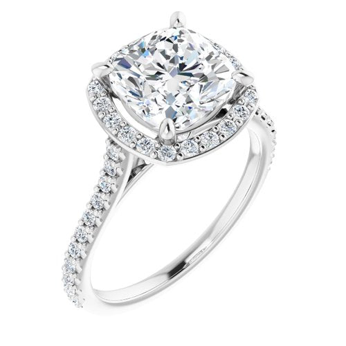 14K White Cushion Engagement Ring