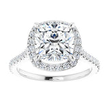 14K White Cushion Engagement Ring