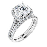 14K White Cushion Engagement Ring