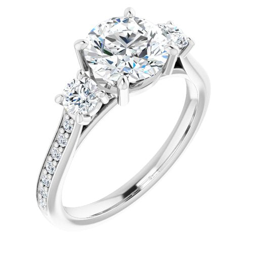 14K White Round Cut Engagement Ring