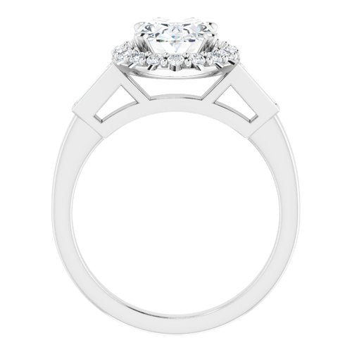 14K White Oval Engagement Ring