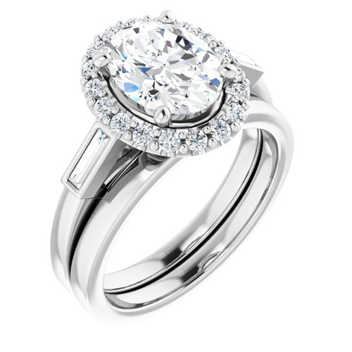 14K White Oval Engagement Ring