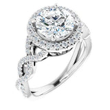 14K White Round Engagement Ring