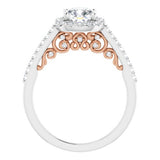 14K White/Rose Cushion Engagement Ring