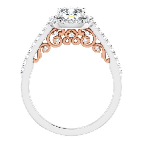 14K White/Rose Cushion Engagement Ring