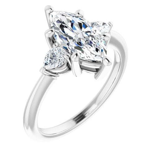 14K White Marquise Engagement Ring