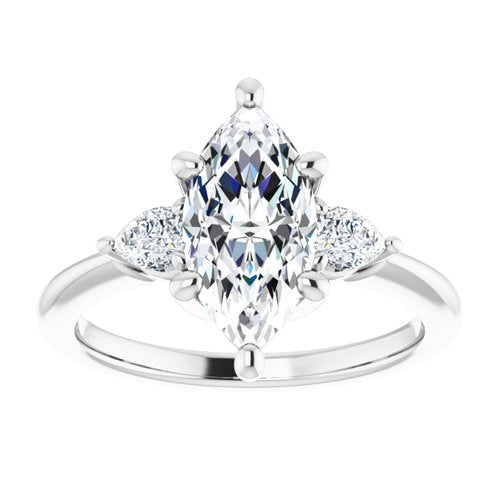 14K White Marquise Engagement Ring