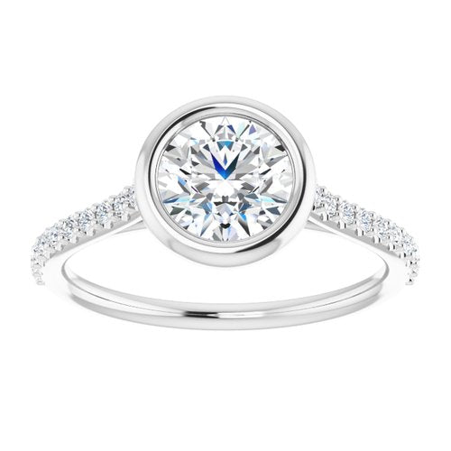 14K White Round Engagement Ring