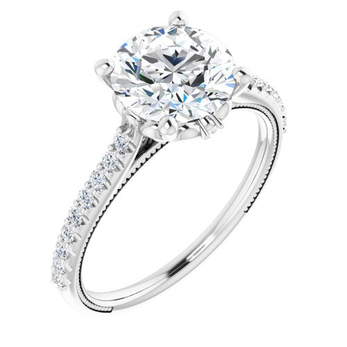 14K White Round Engagement Ring