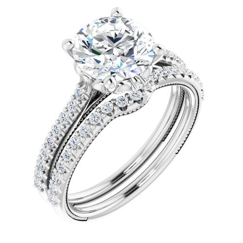 14K White Round Engagement Ring