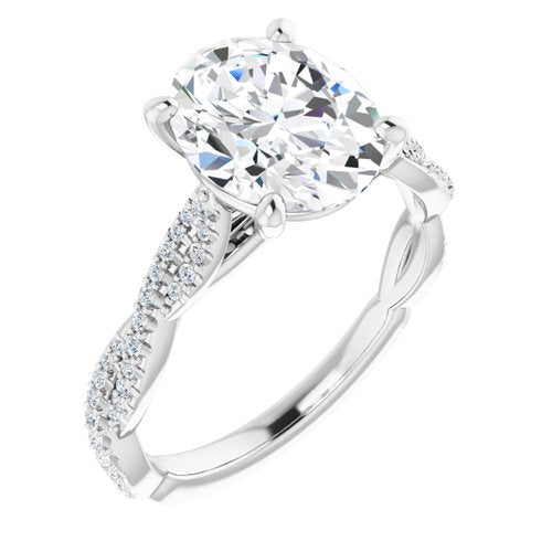 14K White Oval Engagement Ring