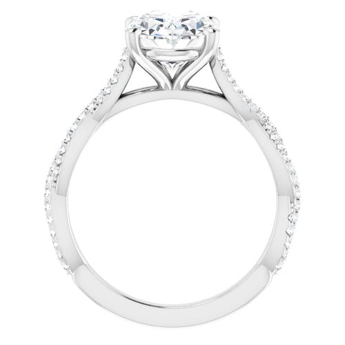 14K White Oval Engagement Ring