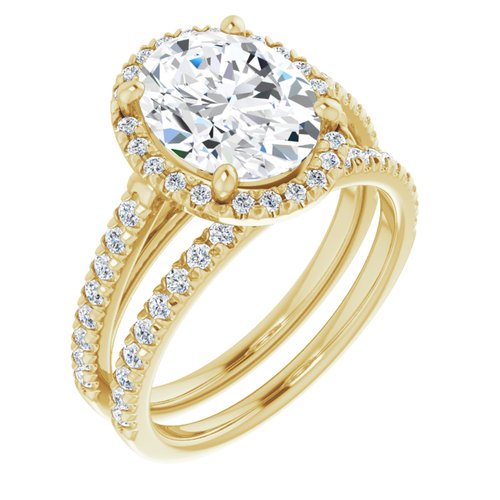 14K Yellow Oval French Set Engagement Ring