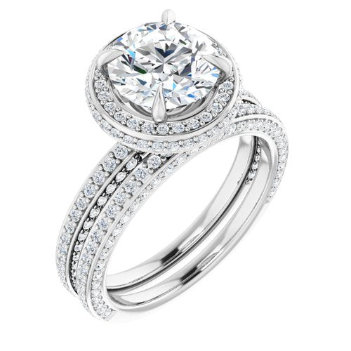 14K White Round Engagement Ring