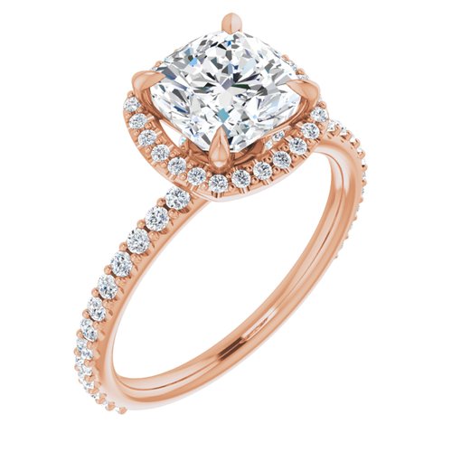 14K Rose Cushion Engagement Ring