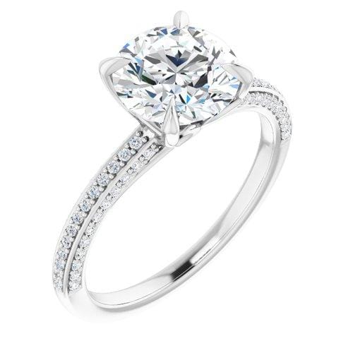 14K White Round Engagement Ring