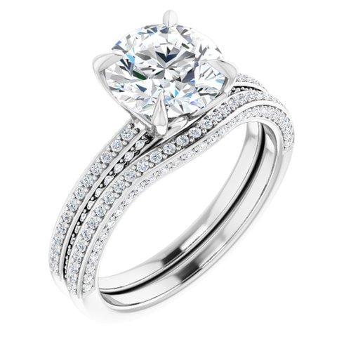 14K White Round Engagement Ring