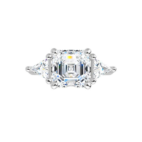 14K White Asscher Engagement Ring