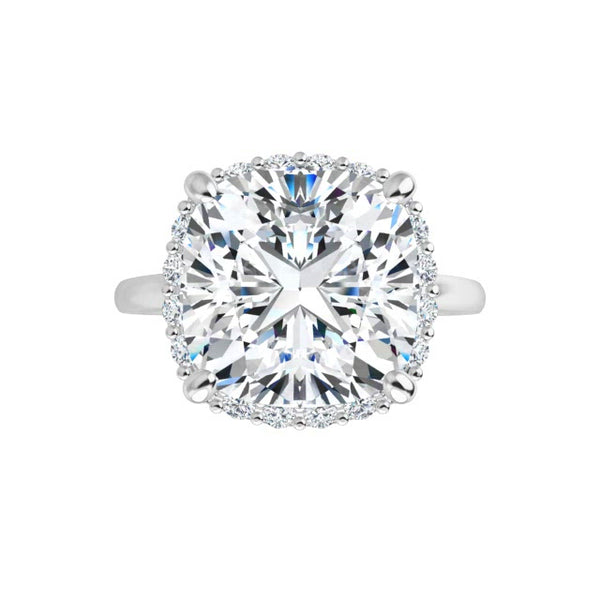 14K White Cushion Engagement Ring