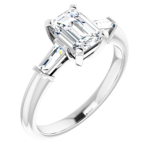 14K White Emerald Engagement Ring