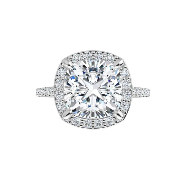 14K White Cushion Engagement Ring