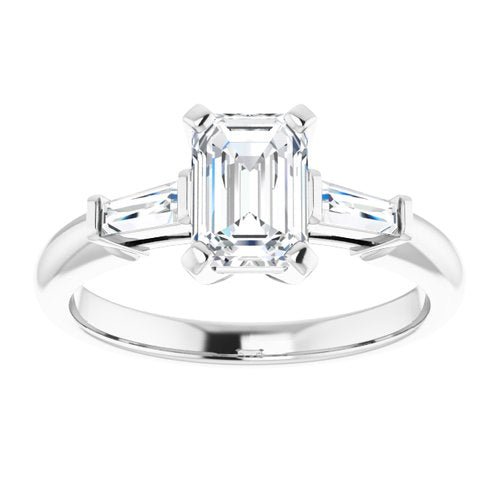 14K White Emerald Engagement Ring