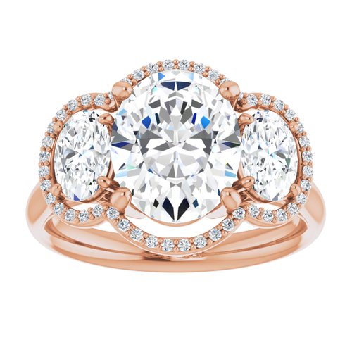 14K Rose Gold 3 Stone Oval Ring