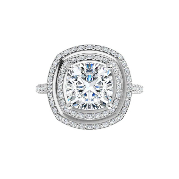 14K White Cushion Engagement Ring