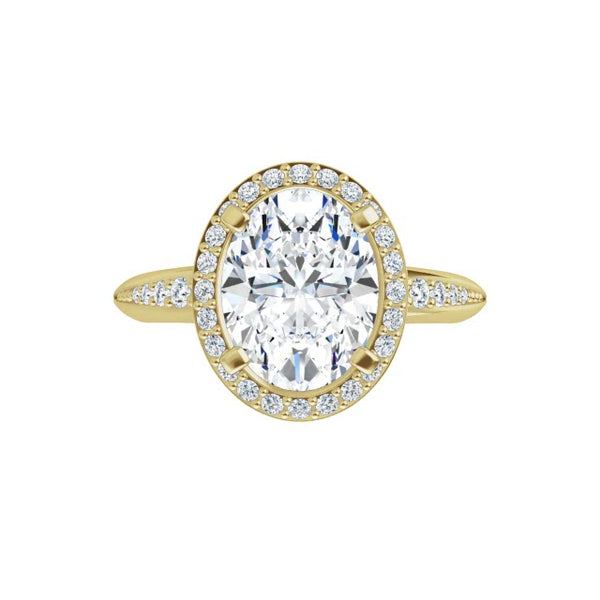 14K Yellow Oval Knife Edge Halo-Style Engagement Ring