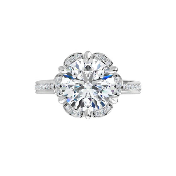 14K White Round Engagement Ring