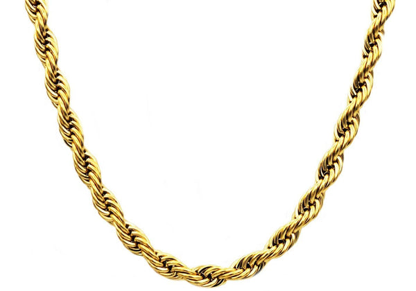 Mens Gold Stainless Steel Rope Chain Necklace BJS26NGG