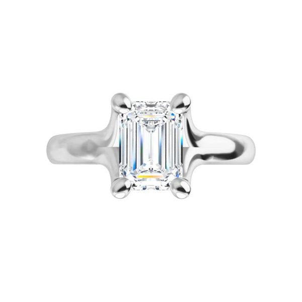 14k White Emerald Cut Engagement Ring